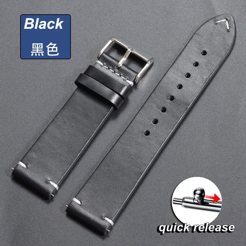 Vintage Brown Oil Wax Leather Watchband with Universal Stitching