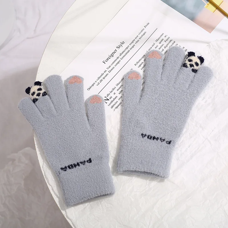 Child Gloves Aldult Kawai Cold Protection New Winter Plush Gloves Stretch Knit Touch Screen Thicken Fleece Riding