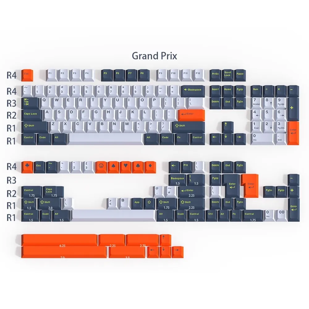 Daye Gmk Grand Prix Abs Keycaps Caps de Tecla Double Shot Keycap Perfil Cherry Split Switch mx 2.25u 2.75u Barra de Espaço Conjunto de 173 Chaves