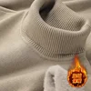 Autumn Winter Men's Turtleneck Sweater Knitted Velvet Warm Long Sleeve Pullover Outdoor Cold-proof Casual Blouse Base Sweater 1
