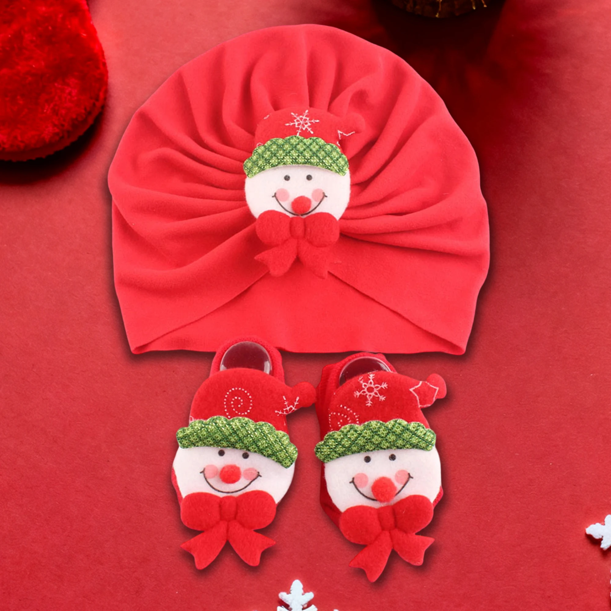 Cute Baby Headband and Booties Set Adorable Reindeer Christmas Theme Infant Turban Hat and Sock Combo for Stylish Babies