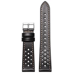 Luxurious Genuine Leather Unisex Watch Strap - Breathable Sport Bracelet Accessory - 22mm (Black)