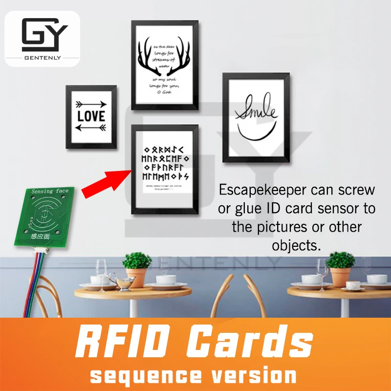 RFID card prop real life escape room game IC reader puzzle sequence mode adventurer with right order unlock maglock rfid card reader