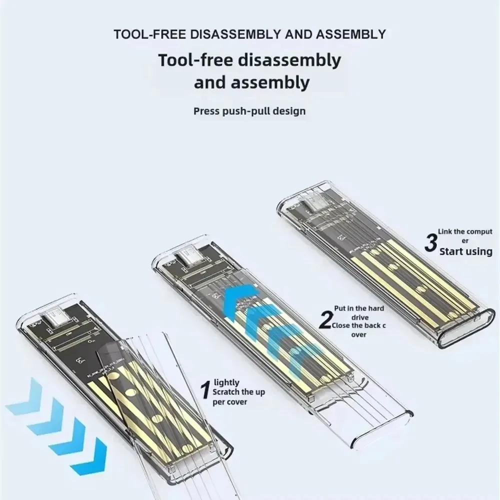 M.2 NVME PCIe NGFF SATA Dual Protocol SSD Case Clear USB Type C 10Gbps PCI-E M2 SSD Transparent External Enclosure Hard Disk Box external hard drive case,ssd enclosure,hard drive enclosure,hard disk case,external hard drive box,hdd case enclosure
