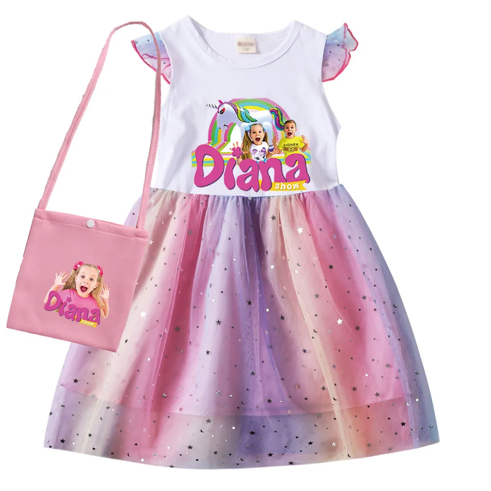 Cartoon Diana Y Roma Girls Dress Princess Costume Kids Clothes Baby Girls Short Sleeve Casual Dresses Kids Lovely Dress Children Hallowen Party Princess Vestidos