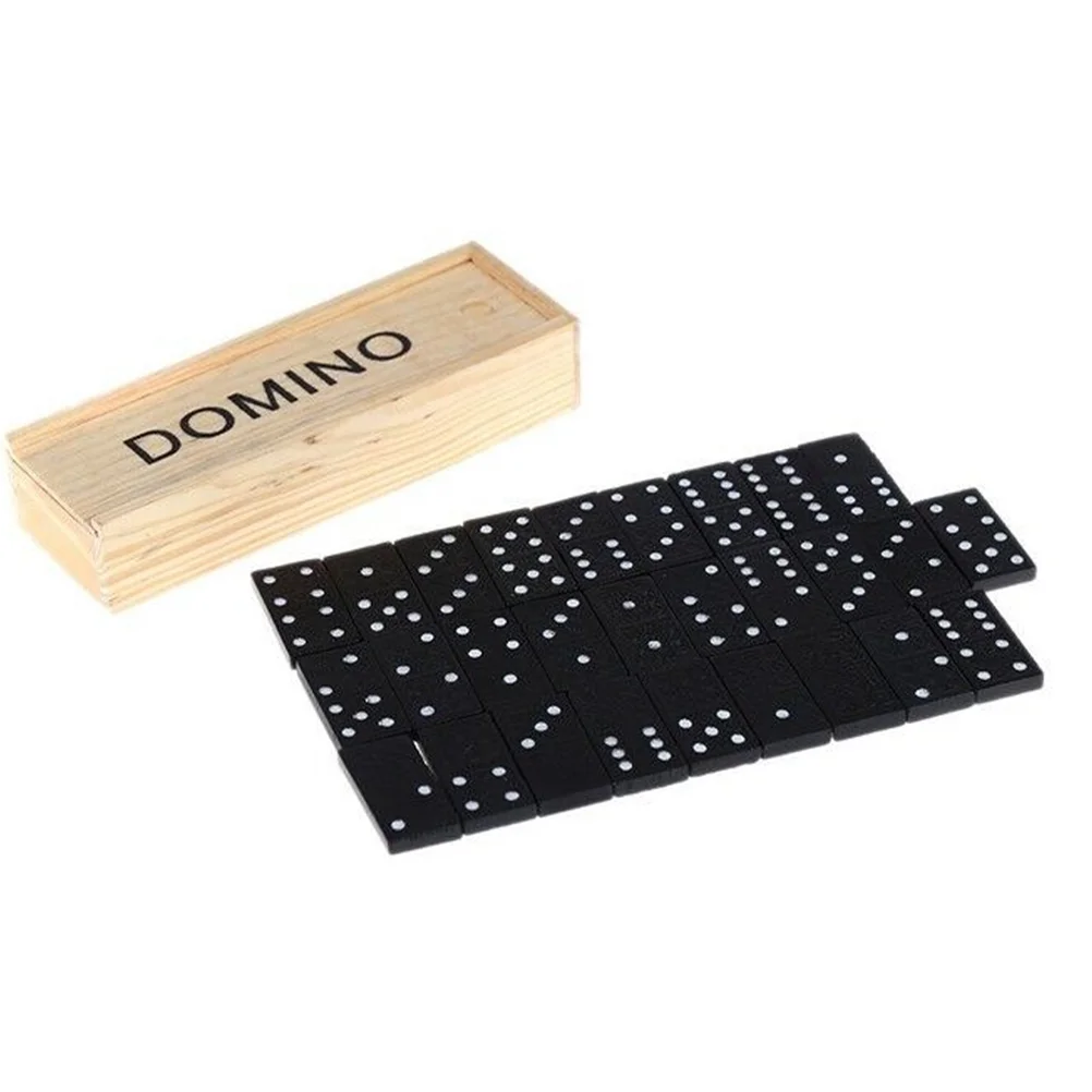 

28pcs Wooden Dominoes Set Domino Building Blocks Racing Tile Games Educational for Stacking Toppling Tumbling Races Black