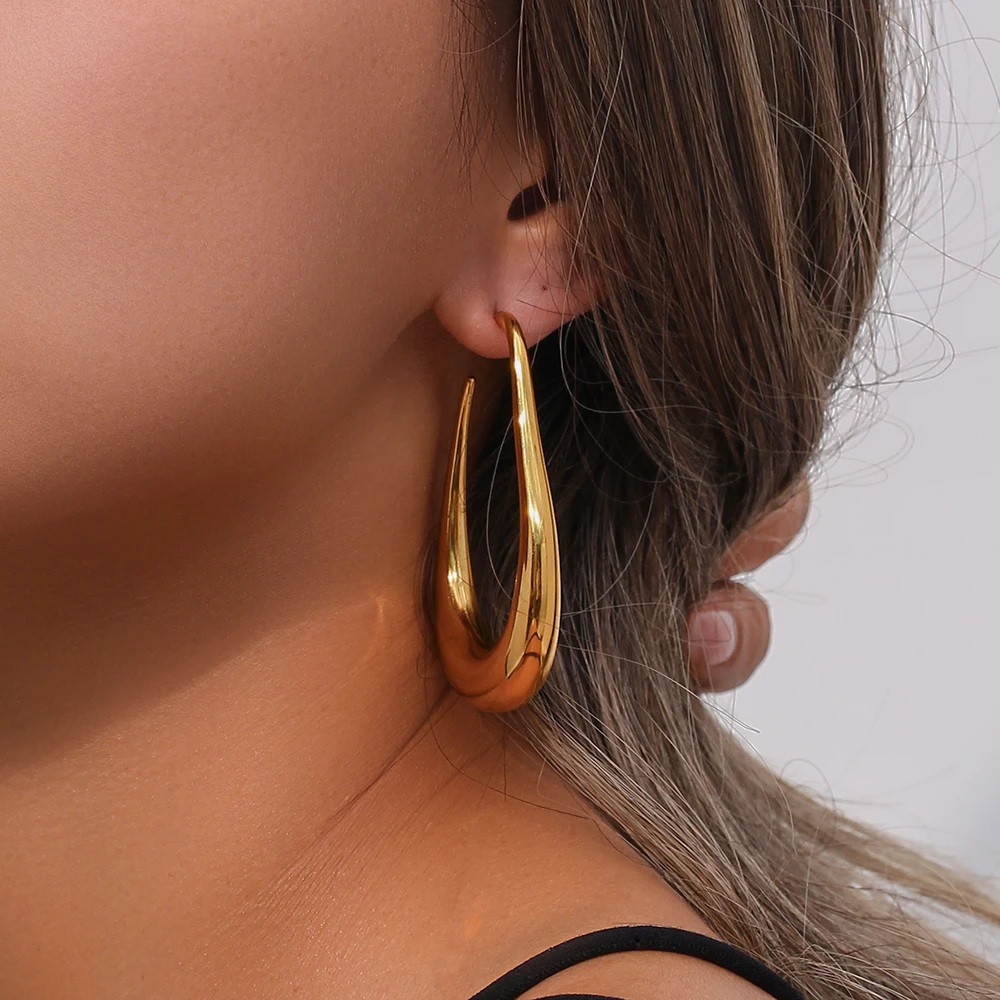 Hoop Earrings Polished Women Wide 18K Gold-Plated Bronze Jewelry Simple  Fashion