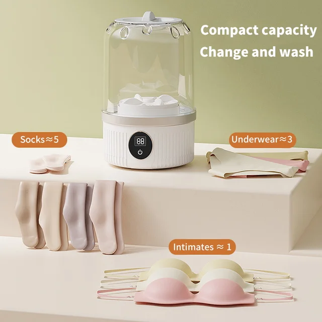 Wireless 1L Mini Washing Machine Portable Underwear Cleaner Socks Washing Machine Dehydratable Laundry Bucket 4