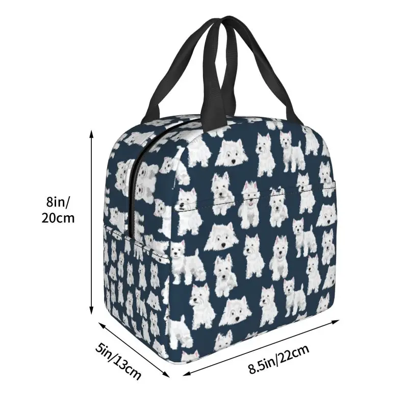 West Highland White Terrier Dog Thermal Insulated Lunch Bag Cute Westie Puppy Resuable Lunch Tote for School Food Box