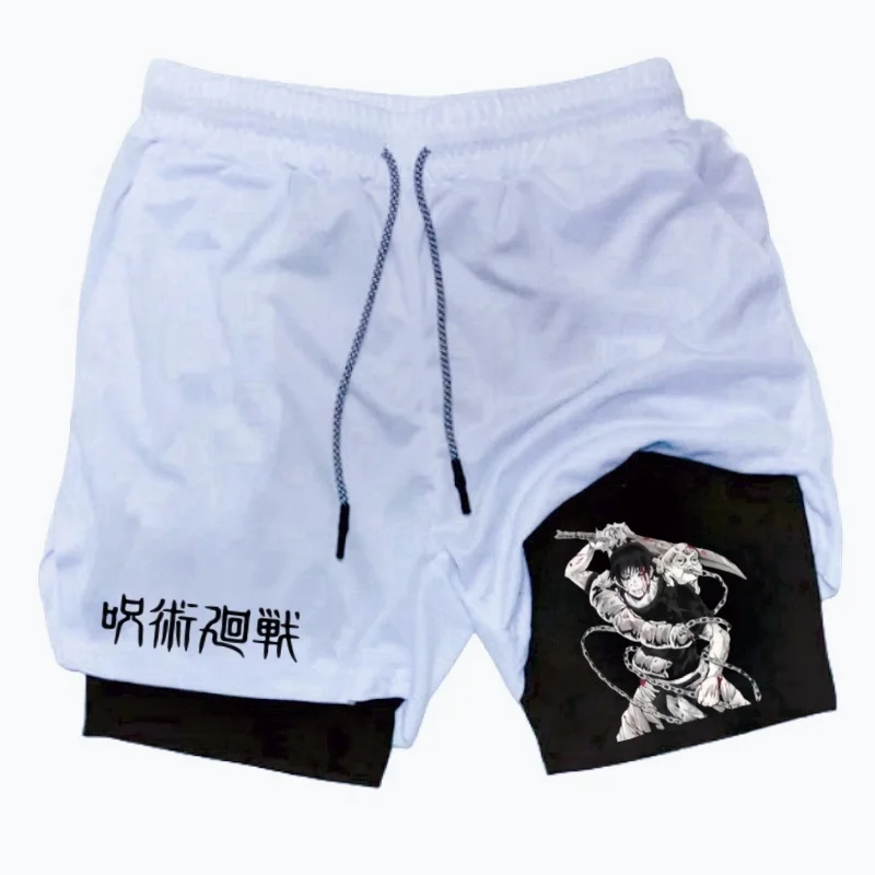 Anime Performance Shorts Toji Printed Men GYM Casual Sports Shorts Workout Running Mesh 2 In 1 Sport Short Pants