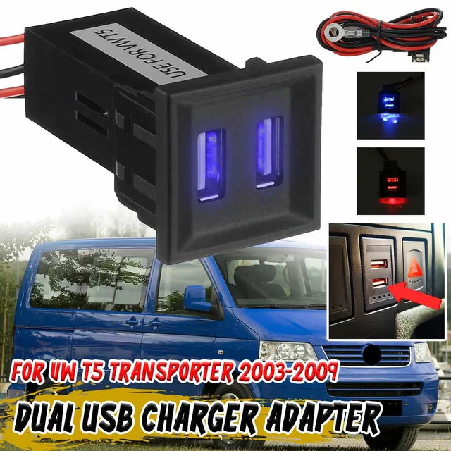 Dual USB Phone Charger Socket 5V LED Light For VW Transporter T5