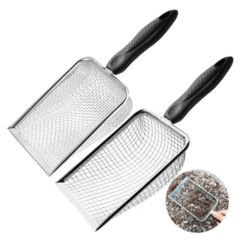 2Pcs Gardening Soil Sifters Stainless Steel Sand Soil Compost Sifter with Handle Multifunctional Cat Litter Shovel Garden Tools
