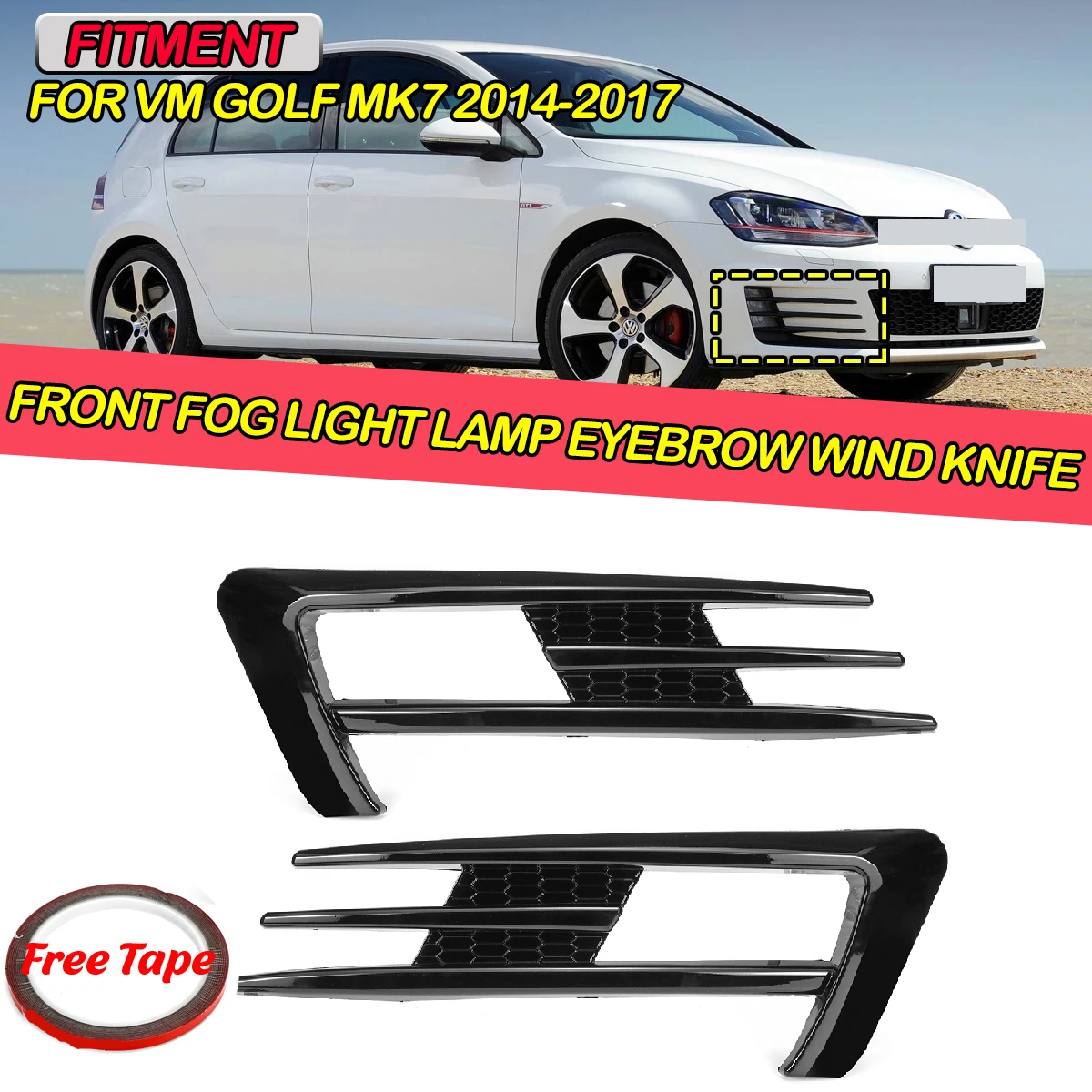 

2pcs Front Fog Lamp Eyebrow Eyelid Cover Trim Decoration Fit for VW Golf MK7 2013 2014 2015 2016 2017 Car Exterior Decoration