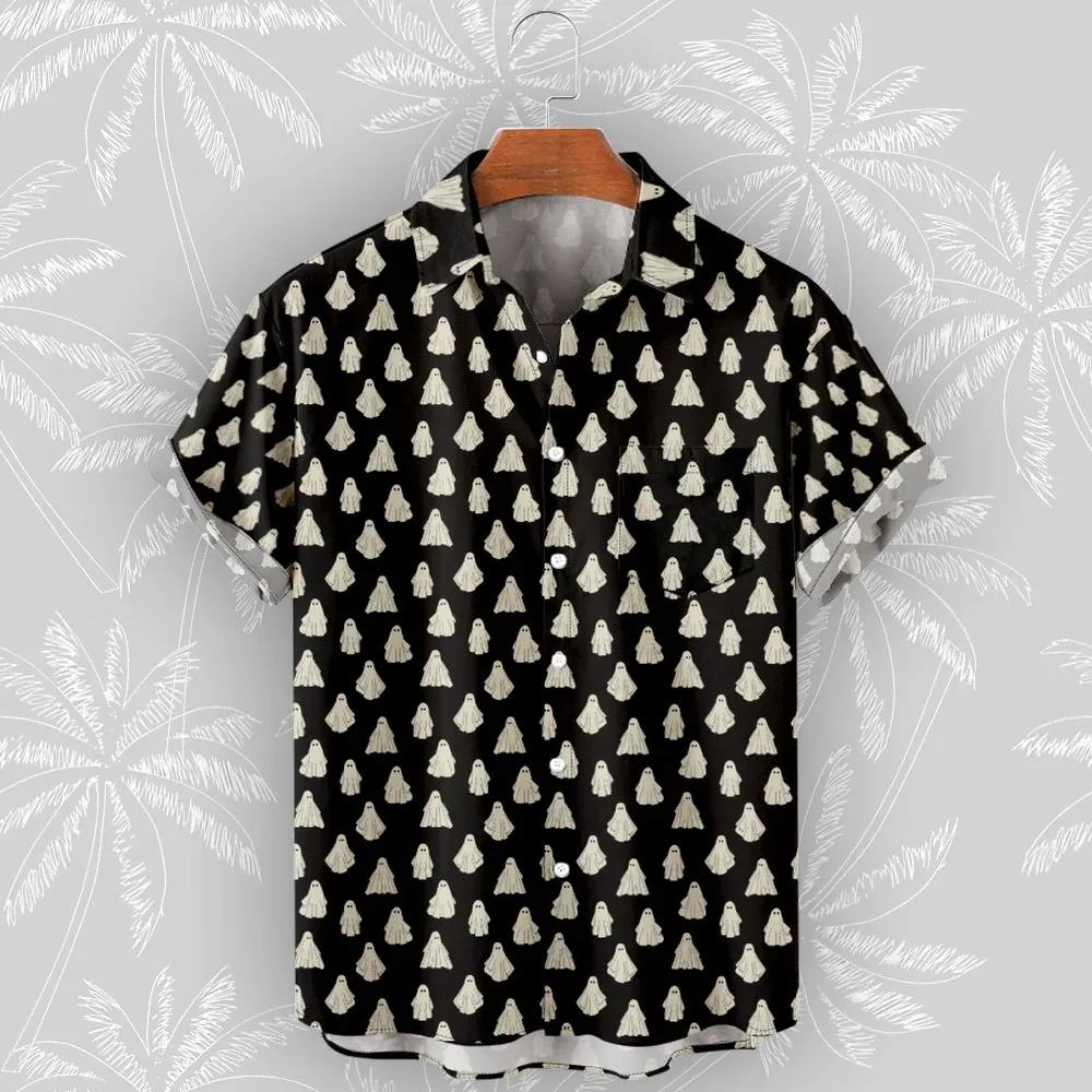

Гавайская Мужская Рубашка С Коротким Рукавом, модная уютная футболка, С принтом призраков на Хэллоуин, лето 2024