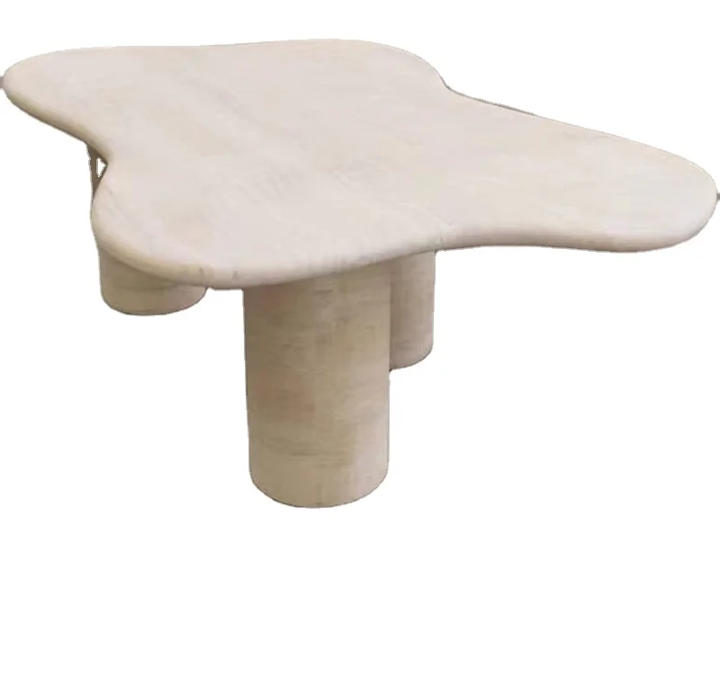 Italian Natural Travertine Columns Base Flower Shape Table Top Modern Nordic Living Room Marble Coffee Table