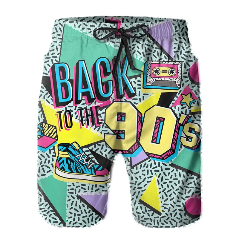 Vintage 80s 90s Memphis Swim Trunks Men Summer Surf Board Shorts Swimsuit homme 3D Printed ropa hombre Cool Short Pants