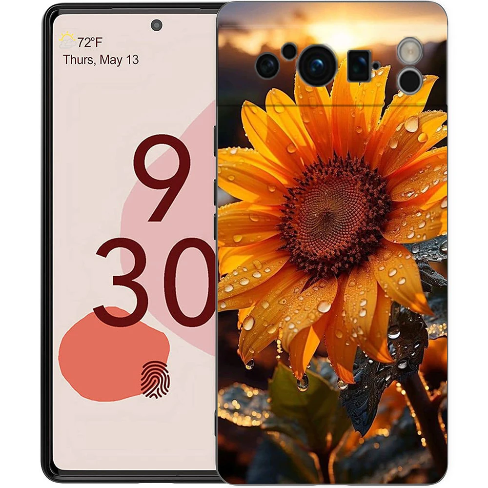 Elegant Floral & Leaf Design Shockproof Phone Case - Soft Silicone TPU Black Cover