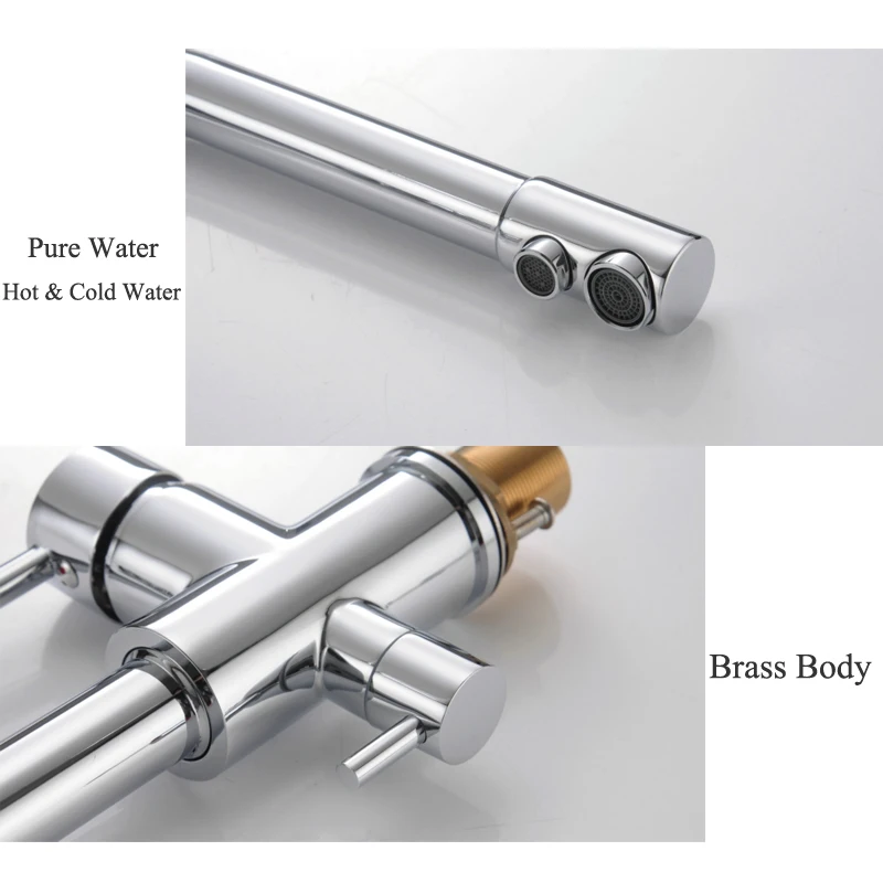 Brass Swivel Drinking Water Faucet 3 Way Water Filter Purifier Kitchen Faucets For Sinks Taps Chrome Black Beige