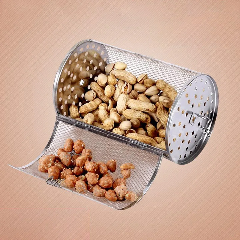 BBQ Drum Chili Roaster Drum Oven Mesh Stainless Steel Mesh Cylindrical Grilling French Fries Baskets grill oven accessories