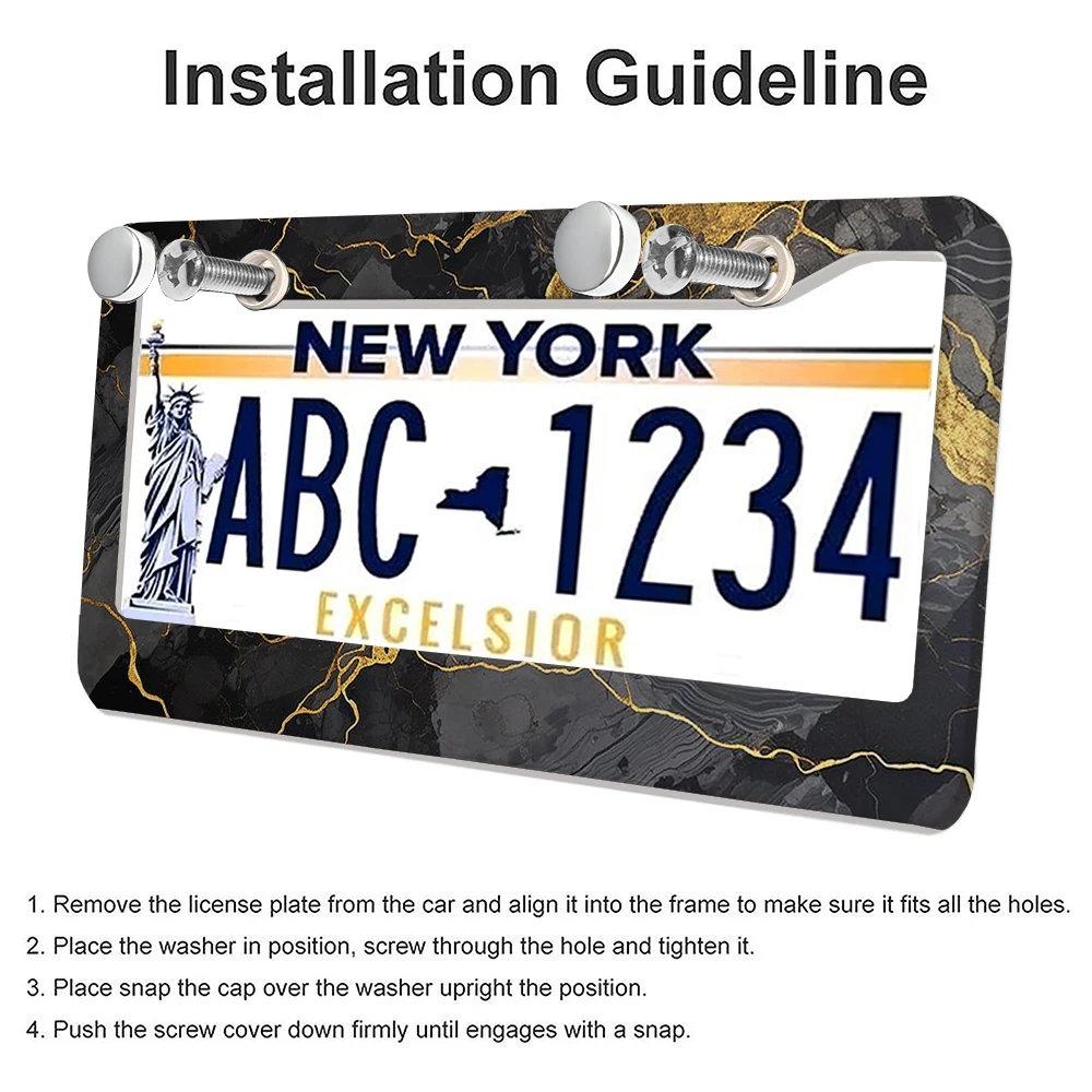 대리석 미국 자동차 레이저 컷 크롬 라이센스 플레이트 프레임, 자동차, 트럭, SUV 자동차 장식 액세서리, 도매, 12 인치 x 6 인치