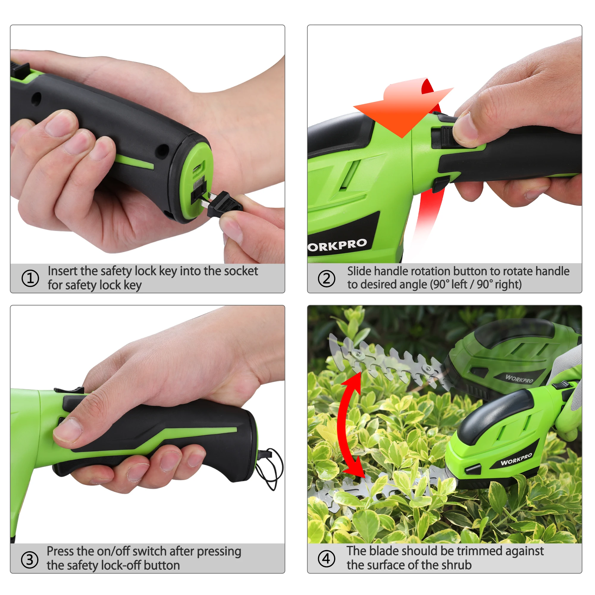 WORKPRO Battery Grass and Shrub Shears, Handy Grass Shears, 3.6V, 2000 mAh, 2 Different Blades, with Battery and Charging Cable 5