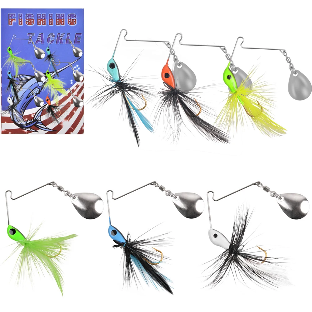 6-teiliges Spinner-Köder-Set zum Barschangeln mit Colorado-Klingen, Spinnerbait-Jigköpfe, Teaser-Köder für das Crappie-Angeln von Lachsforellen