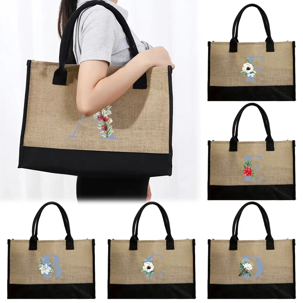 

Reusable Canvas Bag Commuting Bags Handbag Simplicity Imitation Sacks Tote Storage Bag Blue Letter Pattern Vintage Jute Bags