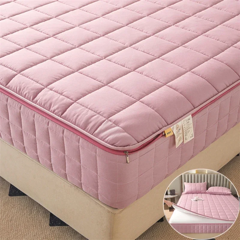6-Sides Full Enclosed Thicken Fitted Sheet Mattress Cover with Zipper Custom Size Quilted Bed Sheet Anti-mite Mattress Protector 6