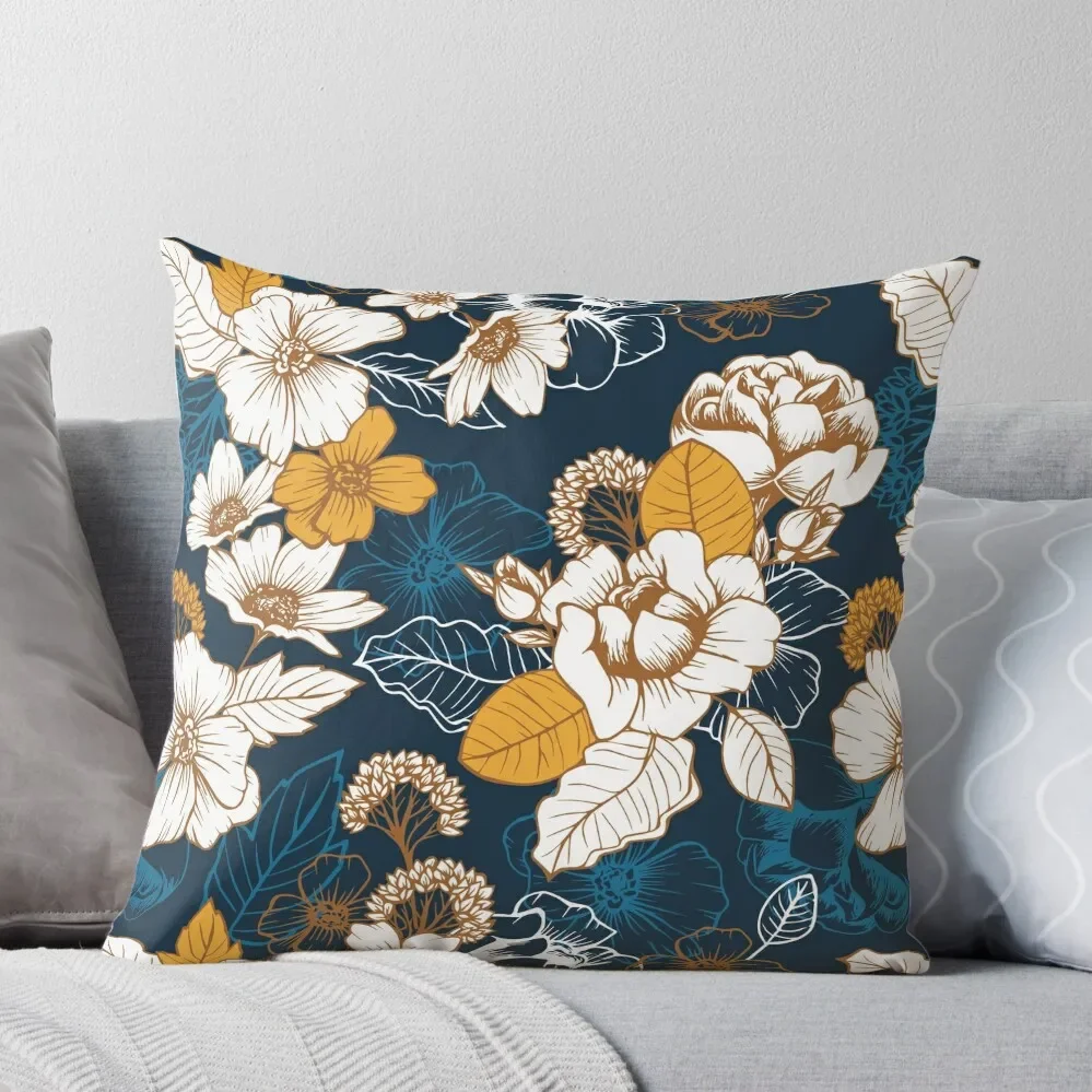 

Navy and Gold Peony and Blossom Seamless Pattern Throw Pillow luxury home accessories Sofa Cushions Covers bed pillows