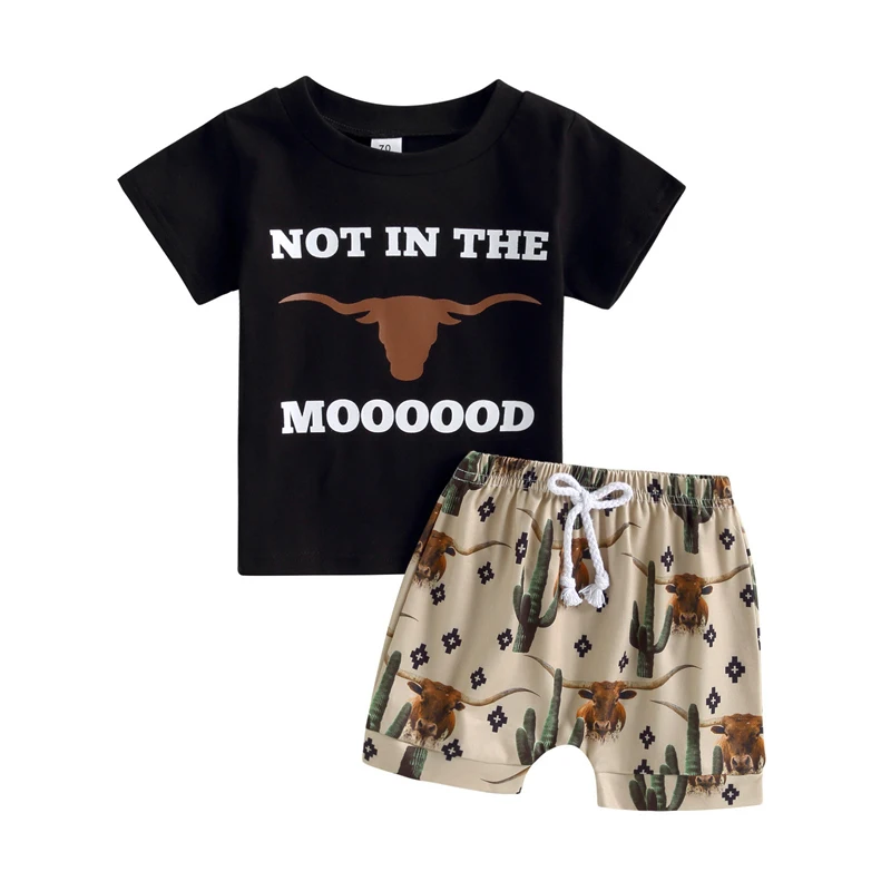 Kid Boy Pants Suit Short Sleeve Round Neck Letters Print Tops Drawstring Short Pants