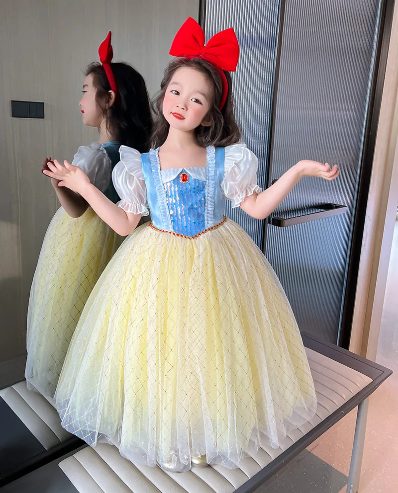 Sommerkleid Mädchen Kleid gedruckt Kleid Schnee wittchen Prinzessin Kleid Temperament flauschige Gaze Kleid kleines Mädchen Geburtstags kleid – Detail 7