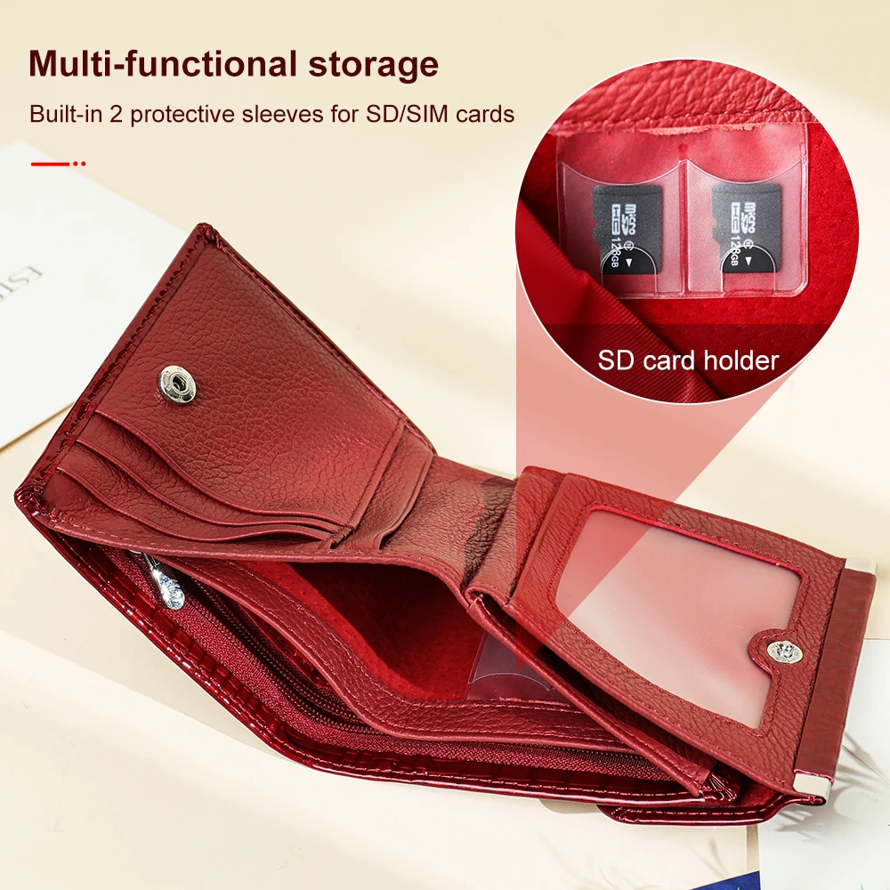 Women's Leather Wallet with Coin Pocket Red Card Holders Money Bag Coin Purse