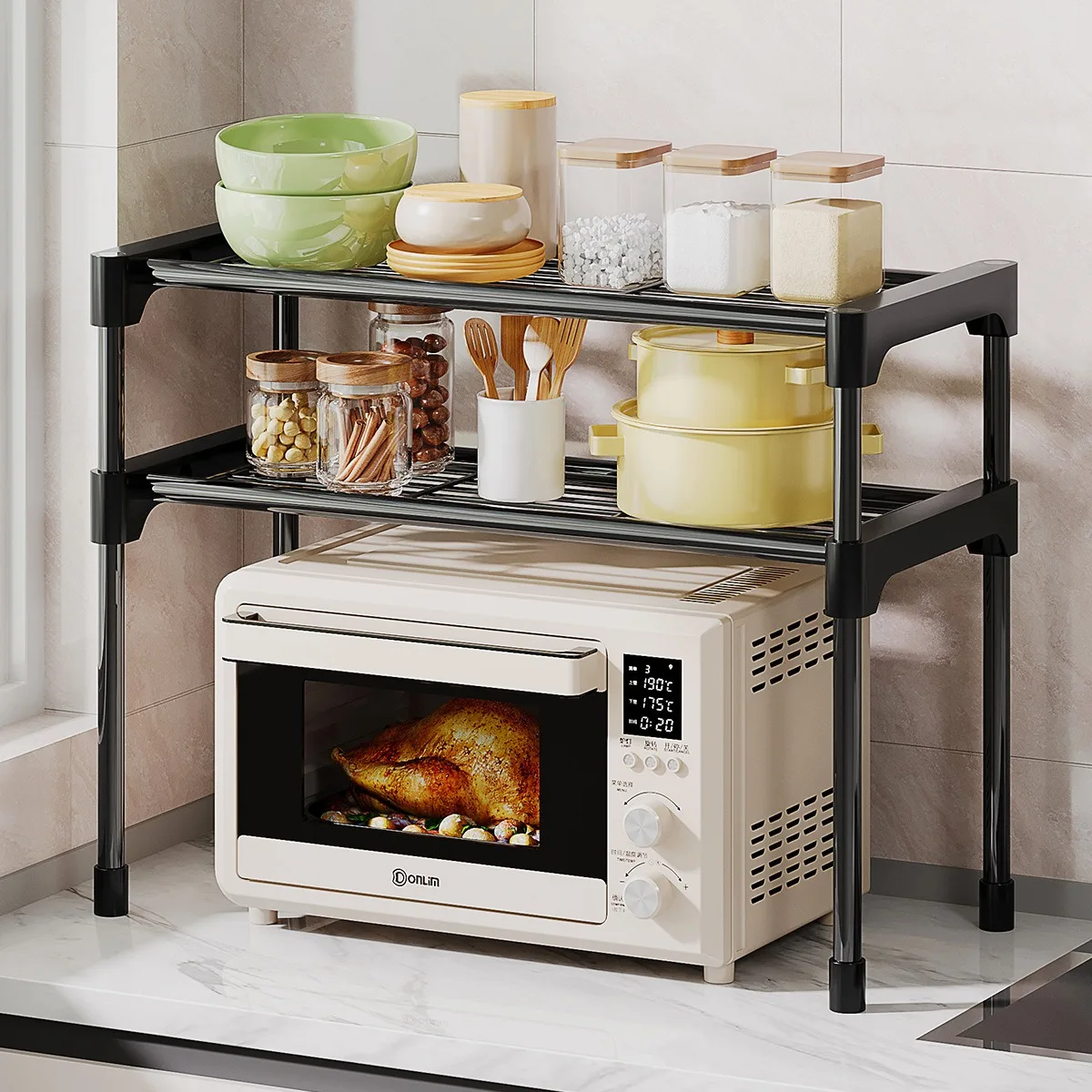 Kitchen Elevated Design Seasoning Rack Microwave Storage RackBilayer Oven Modern Minimalism Kitchen Accessories Organizer 6
