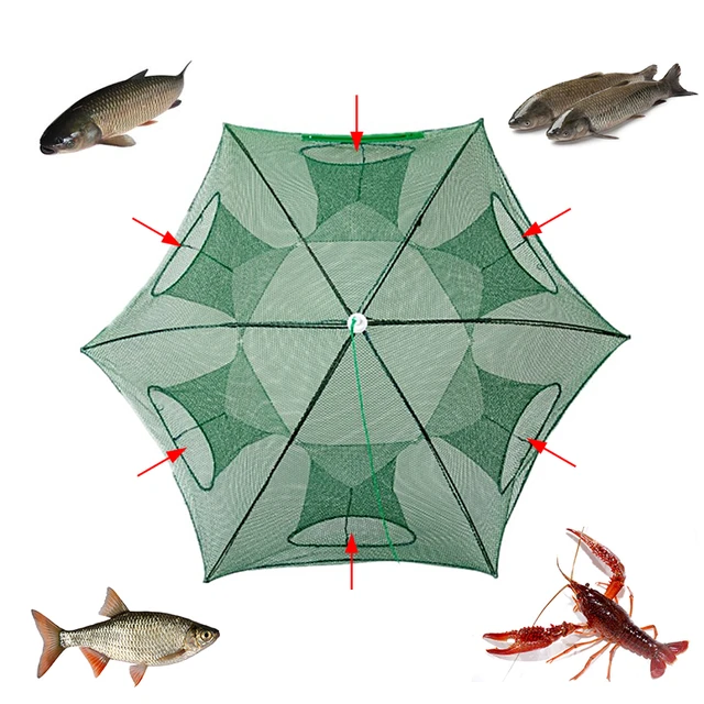 Foldable Fishing Nets 8 Holes 8 Sides 28.3 x 10.2in Upgrade Large Space  Folded Fishing Bait Trap For Fish/Crab/Shrimp - AliExpress