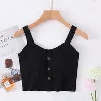Fabricant en gros 2026 nouveau printemps et été coton ceinture soutien-gorge fronde gilet femmes bouton large épaule ceinture femmes nombril gilet 1