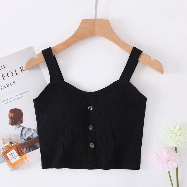 Fabricant en gros 2026 nouveau printemps et été coton ceinture soutien-gorge fronde gilet femmes bouton large épaule ceinture femmes nombril gilet 1