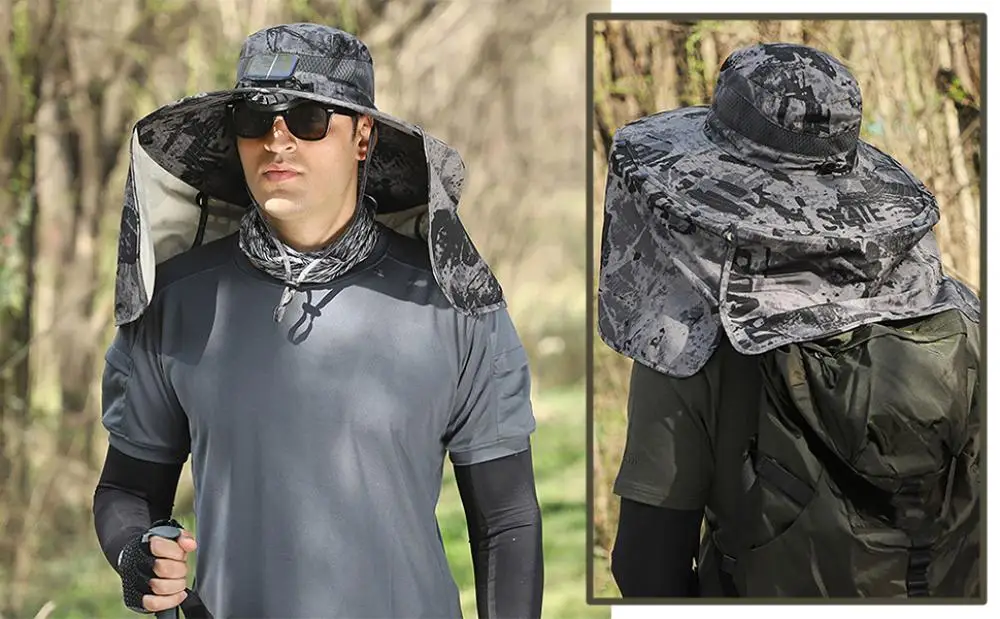 Description Picture 4 of itemSolar Fan Hat with Neck Flap USB Rechargeable UV Protection Dual Cooling Fan Fishing Hat Foldable Fisherman Hiking Sun Hat