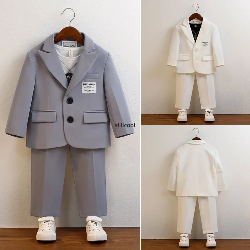 Children Casual Blazer Set White Elegance Birthday Party Tuxedo for Kids Boys School Formal Suits Youth Host Performance Costume