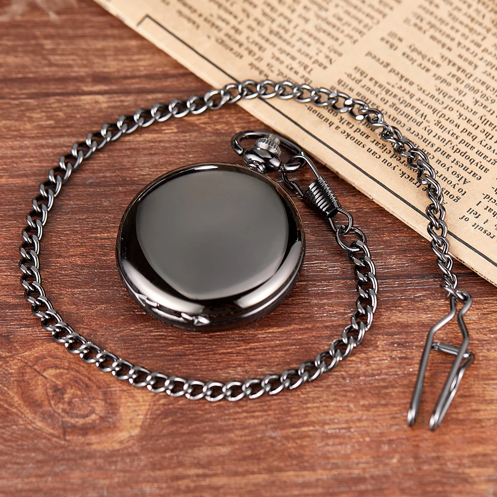 Vintage Black Automatic Mechanical Pocket Watch Men Mirror Case Skeleton Digital Dial Classic Clock Women FOB Chain Reloj Hombre