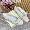 Luxury Brand String Bead Flat With Ballet Flats Shallow Pearl Almond Shaped Toes Zapatos Mujer Silk Butterfly Knot Woman Flats 1