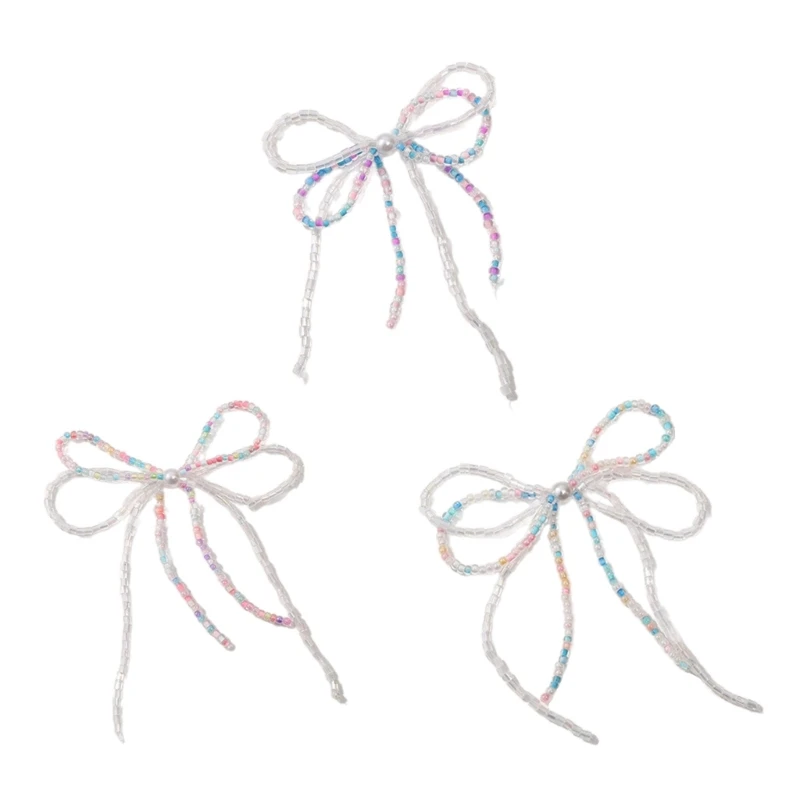 

Handmade Seed Bead Bowknot Pendant Shoe Buckle Ornament Imitation Pearl Bows