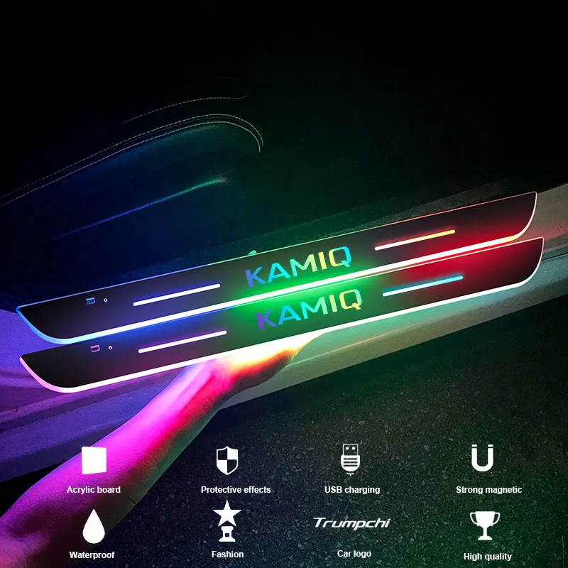 Kamiq 차량용 문짝 씰 라이트 로고 프로젝터 램프, 전원 이동 LED 웰컴 페달, 자동차 액세서리