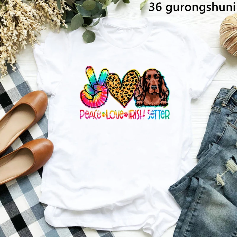 Frieden Liebe Border Collie/Cockerspaniel/Shih Tzu/Bernese/Pyrenäen Druck T-shirt Frauen Lustige Regenbogen Leopard T shirt Mädchen T-Shirt – Detail 26
