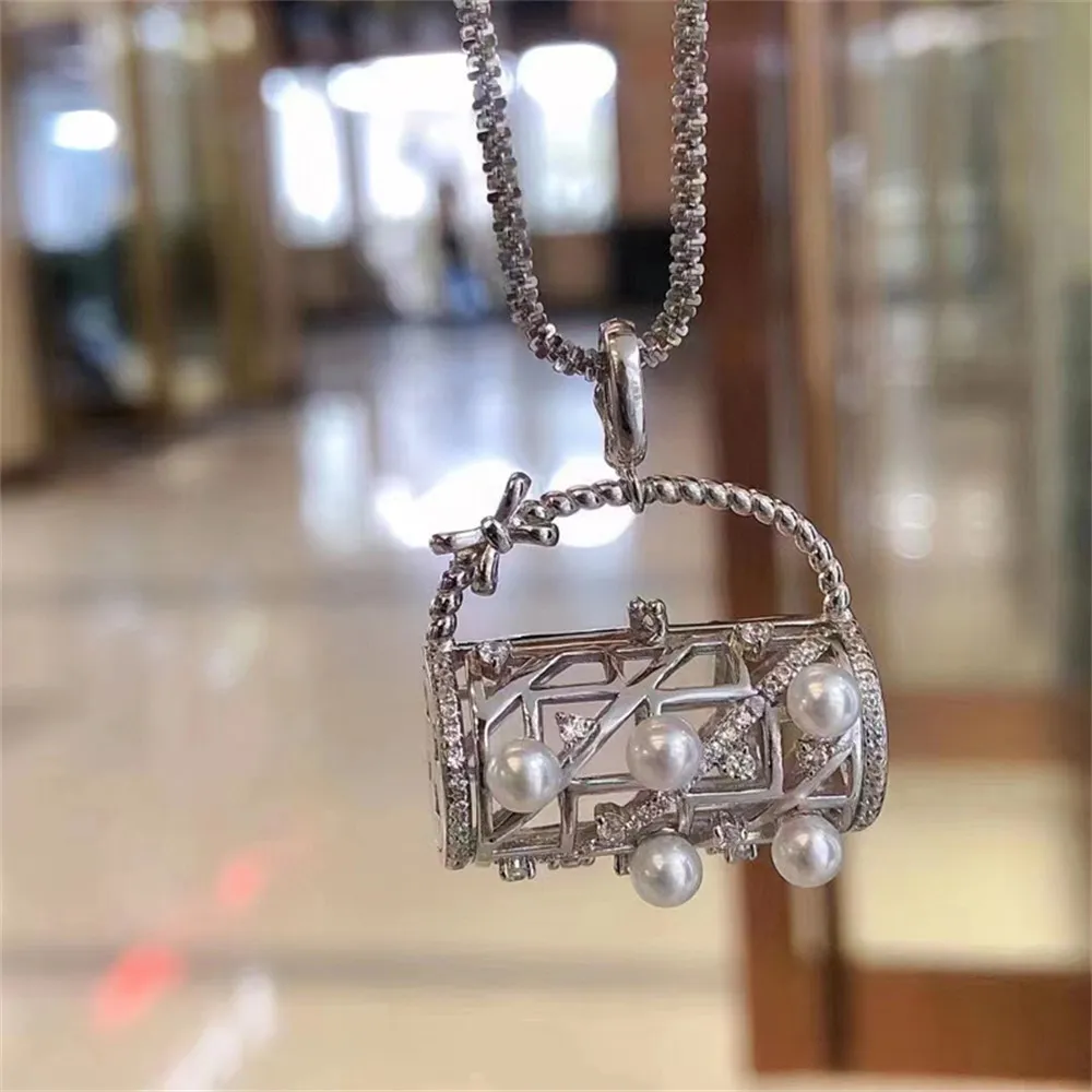 

DIY Pearl Small Accessories S925 Sterling Silver Pendant Empty Holder Gold Silver Necklace Pendant Holder with 4-5mm Beads