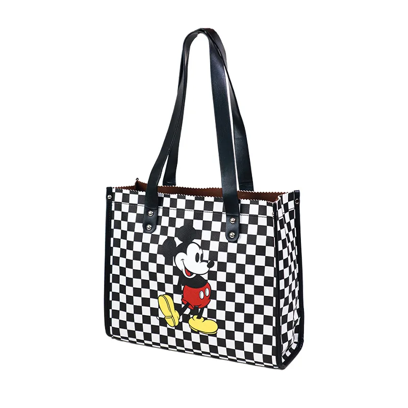 

New Disney Mickey and Donald Duck Dogtooth Plaids Handbags Women's Large Capacity Shopping Commuter Shoulder Tote Bag