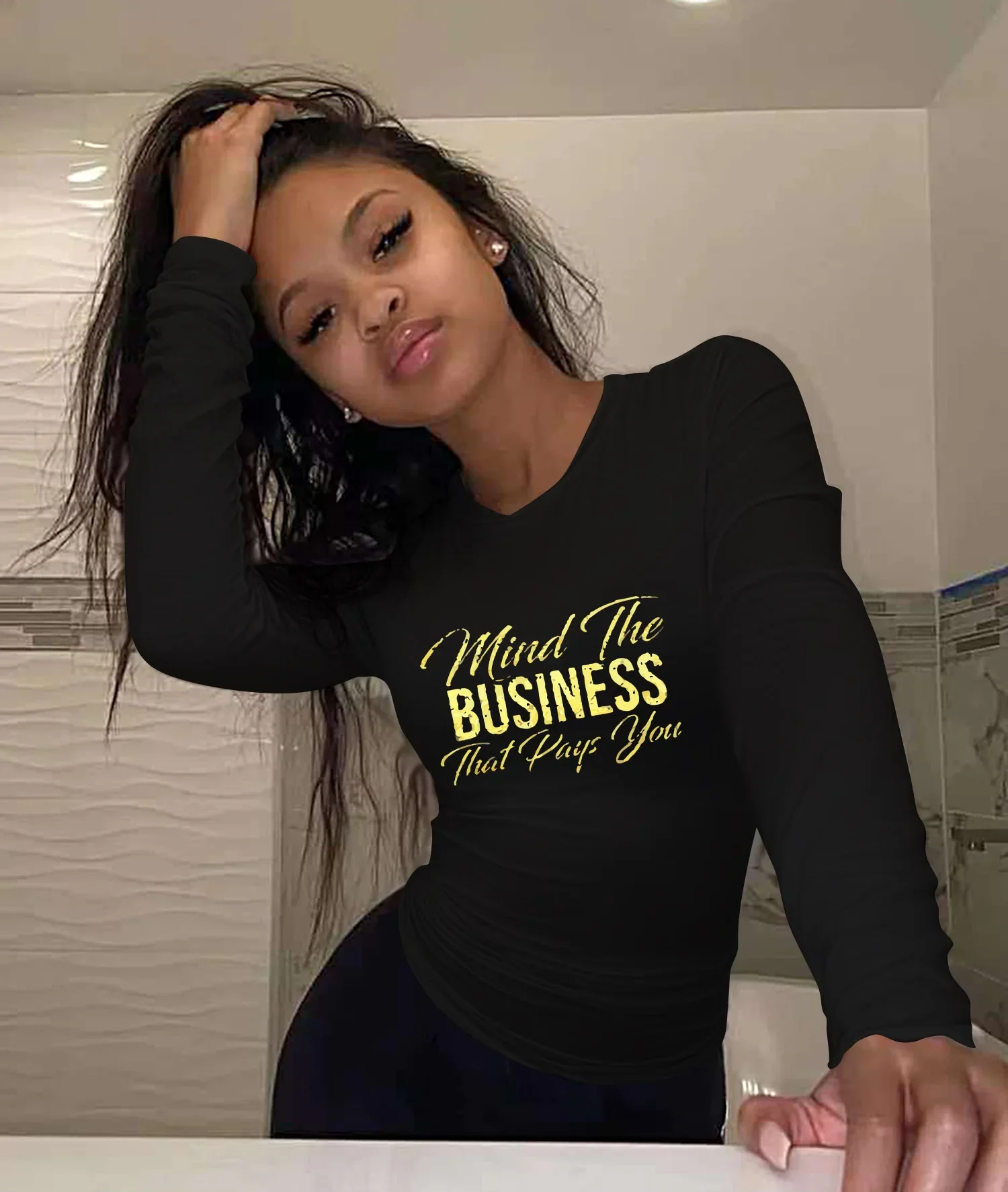 

Woman Tshirts Autumn Casual Character O-Neck Long Sleeve Tops Printing Graphic T Shirts Y2k Aesthetic Black Tees