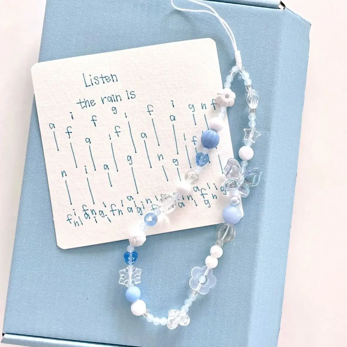 Blue Flower & Butterfly Beaded Phone Charm Lanyard Strap