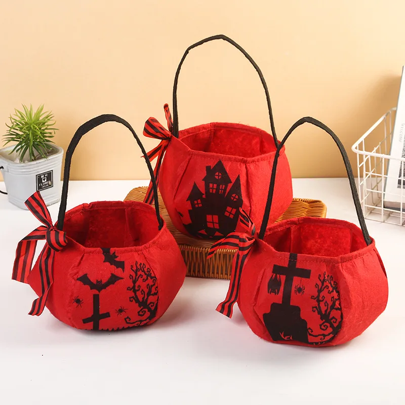 New Bow Halloween Handbag Trick-Or-Treating Candy Bags Handheld Three-Dimensional Pumpkin Bags Children'S Gift Bags