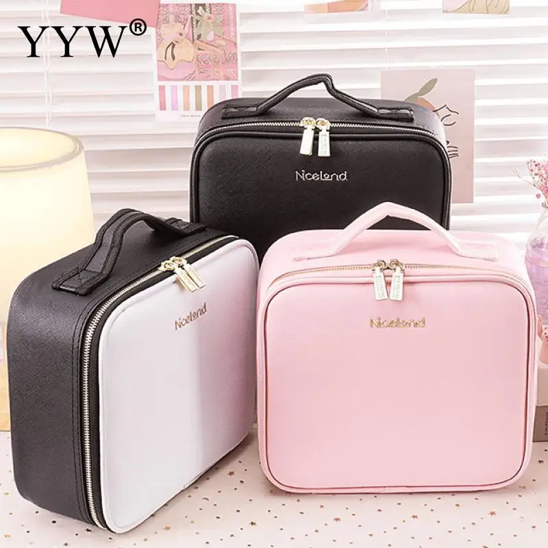 Matte PU Leather Clapboard Cosmetic Bag Professional Women Square Makeup Case with Mirror Large Capacity Waterproof Make Up Pack корректор для лица eveline art professional make up тон 04 light 2 в 1 светоотражающий с кисточкой