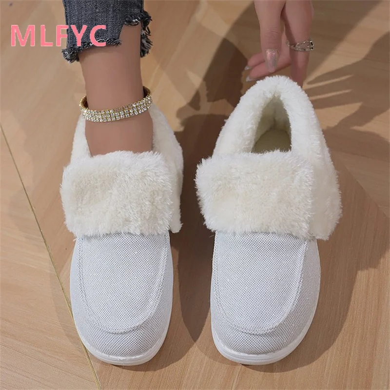 Winter Plush Thickened Short Plush Snow Boots Ladies Flat Bottomed Casual Boots Round Toe New Women's Boots